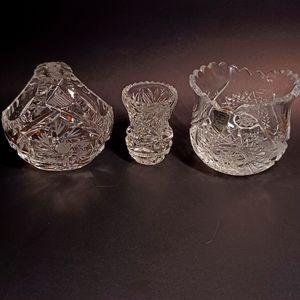 Poland Leaded Crystal Glass Spinning Star candy dish, bud vase and jam vase